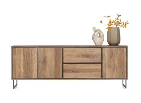 Industrialna komoda TRAPANI 240 cm, fornir z mango 'smoked' na metalowej podstawie. Industrialna komoda TRAPANI 240 cm, fornir z mango 'smoked' na metalowej podstawie.