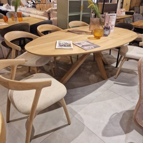 [OD RĘKI] Krzesło skandynawskie Bellami, rama z litego dębu, tkanina szenilowa Livigno - kremowy