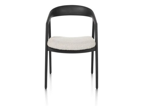 [OD RĘKI] Krzesło z podłokietnikami DANTE, kremowa tkanina bouclé, nogi z litego dębu w kolorze antracytu