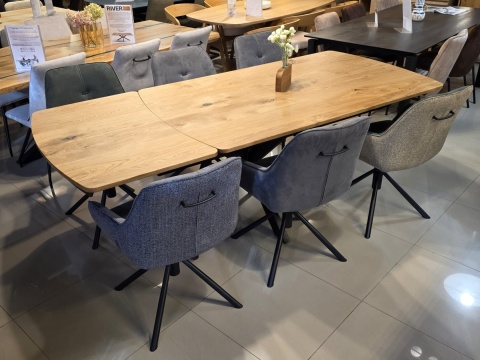 [R] Stół industrialny rozkładany ASPEN 170-230 cm, blat lity dąb, noga pająk