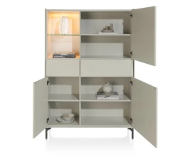 (R) Wysoka szafa/ witryna NOON Xooon z oświetleniem LED Silk Grey