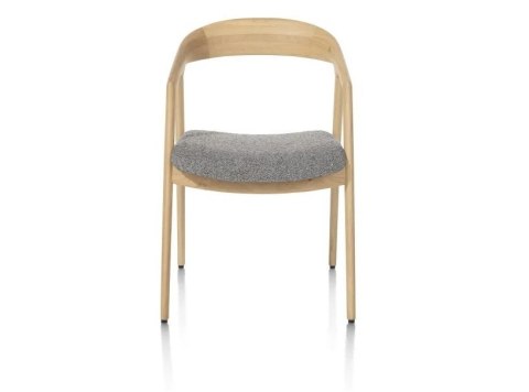 [na zmówienie] Krzesło z podłokietnikami DANTE, szara tkanina bouclé, nogi z litego dębu