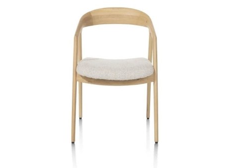 [na zmówienie] Krzesło z podłokietnikami DANTE, tkanina bouclé Creme, nogi z litego dębu