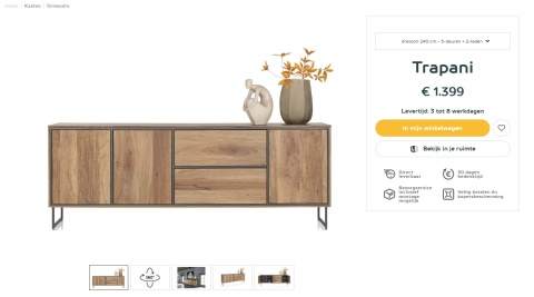 [K, defekt] Industrialna komoda TRAPANI 240 cm, fornir z mango 'smoked' na metalowej podstawie.