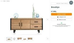 (K) Komoda BROOKLYN 180 cm, 2 drzwi, 2 szuflady, fornir dębowy Railway Brown, czarny metal