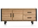 (K) Komoda BROOKLYN 180 cm, 2 drzwi, 2 szuflady, fornir dębowy Railway Brown, czarny metal