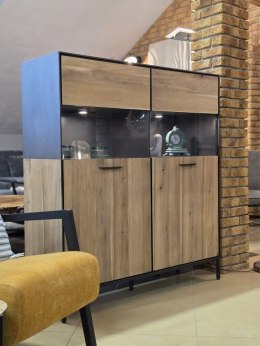 Kredens/Witryna Niska Lugal 125 cm Habufa (Tramwood Smoke, 2-drzwiowa, przeszklona)