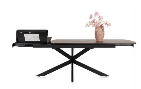 Największy stół rozkładany Pavalon 200-278x100 cm na centralnej nodze, blat Primo (HPL), kolor rdza, roest