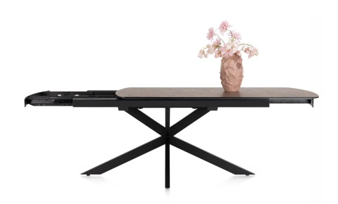 Największy stół rozkładany Pavalon 200-278x100 cm na centralnej nodze, blat Primo (HPL), kolor rdza, roest