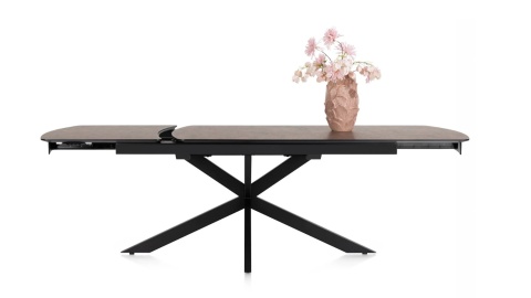 Największy stół rozkładany Pavalon 200-278x100 cm na centralnej nodze, blat Primo (HPL), kolor rdza, roest