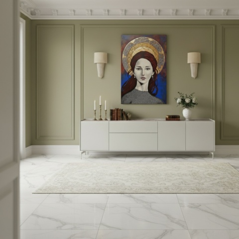 Obraz Akrylowy „Czerwona Aureola” (Modern Icon), 80x120 cm, Na Płótnie Obraz Akrylowy „Czerwona Aureola” (Modern Icon), 80x120 cm, Na Płótnie