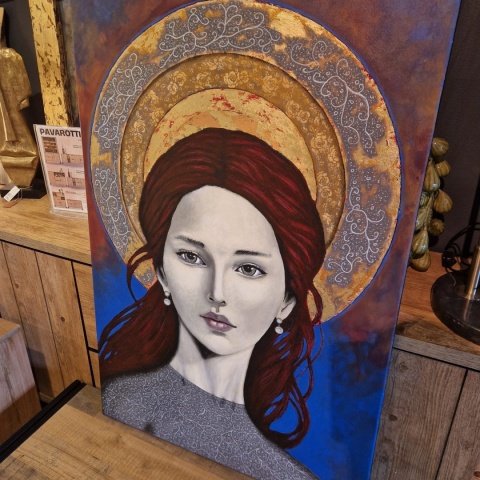 Obraz Akrylowy „Czerwona Aureola” (Modern Icon), 80x120 cm, Na Płótnie Obraz Akrylowy „Czerwona Aureola” (Modern Icon), 80x120 cm, Na Płótnie