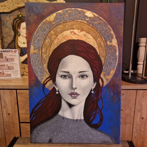Obraz Akrylowy „Czerwona Aureola” (Modern Icon), 80x120 cm, Na Płótnie Obraz Akrylowy „Czerwona Aureola” (Modern Icon), 80x120 cm, Na Płótnie