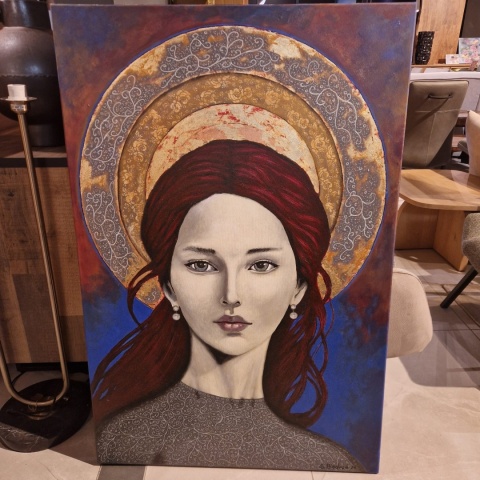 Obraz Akrylowy „Czerwona Aureola” (Modern Icon), 80x120 cm, Na Płótnie Obraz Akrylowy „Czerwona Aureola” (Modern Icon), 80x120 cm, Na Płótnie