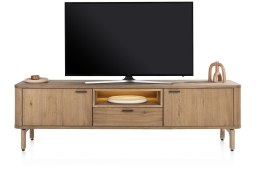 Szafka RTV ZADE 210 cm, fornir dębowy Dune, 2 drzwi, 1 szuflada, 1 nisza LED