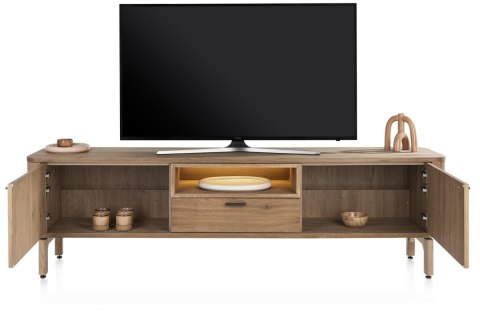 Szafka RTV ZADE 210 cm, fornir dębowy Dune, 2 drzwi, 1 szuflada, 1 nisza LED