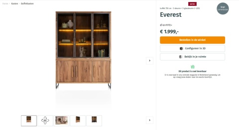 Witryna/Kredens EVEREST 150 cm, 3 szklane drzwi LED, 3 pełne drzwi soft-closing, fornir z dymionego drzewa mango Witryna/Kredens EVEREST 150 cm, 3 szklane drzwi LED, 3 pełne drzwi soft-closing, fornir z dymionego drzewa mango