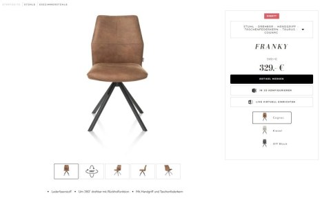 Krzesło obrotowe do jadalni Xooon FRANKY, tapicerowane tkaniną Taurus i miksem skóry w kolorze koniakowym