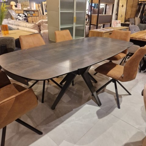 Krzesło obrotowe do jadalni Xooon FRANKY, tapicerowane tkaniną Taurus i miksem skóry w kolorze koniakowym