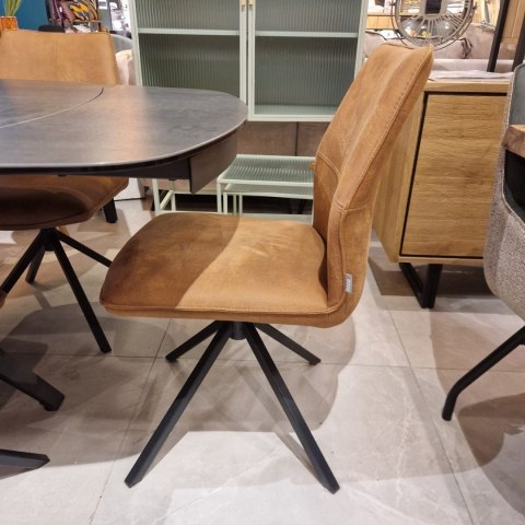 Krzesło obrotowe do jadalni Xooon FRANKY, tapicerowane tkaniną Taurus i miksem skóry w kolorze koniakowym