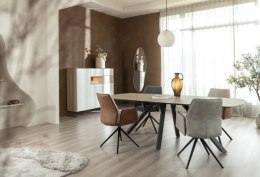 Krzesło obrotowe do jadalni Xooon FRANKY, tapicerowane tkaniną Taurus i miksem skóry w kolorze leśnej zieleni