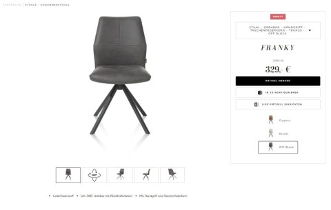 Krzesło obrotowe do jadalni Xooon FRANKY, tapicerowane tkaniną Taurus i miksem skóry w kolorze złamanej czerni (Off-Black)