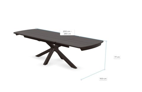 Stół rozkładany Henders & Hazel Nyon 200-280x100 cm, fornir dębowy, kolor Bazalt/ noga metalowa