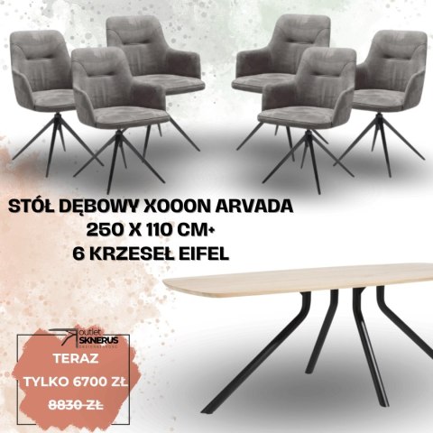 Zestaw stół ARVADA 250 x 110 cm+ 6 krzeseł obrotowych EIFEL (wybór koloru)