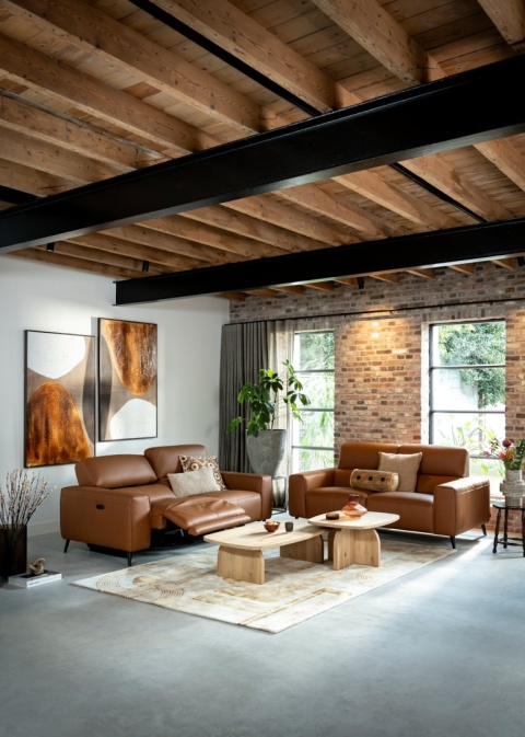 [od ręki] Komplet stolików kawowych CASTELLO (Zestaw 2 szt.), fornir Dąb Piaskowy (Sand Oak), organiczny kształt