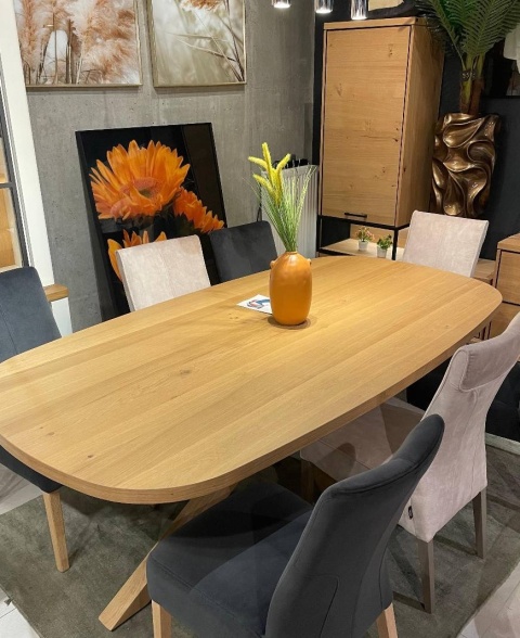 [K, od ręki] Henders & Hazel Stół Jadalniany Owalny Metalox/ Nyborg 210x110 cm, Centralna Noga Drewniana, Fornir Dąb Naturalny