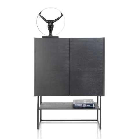 [M] Highboard / Komoda Wysoka CARVING 125 cm, 2-drzwiowa, Fornir Dębowy Castle Black z Reliefem – XOOON