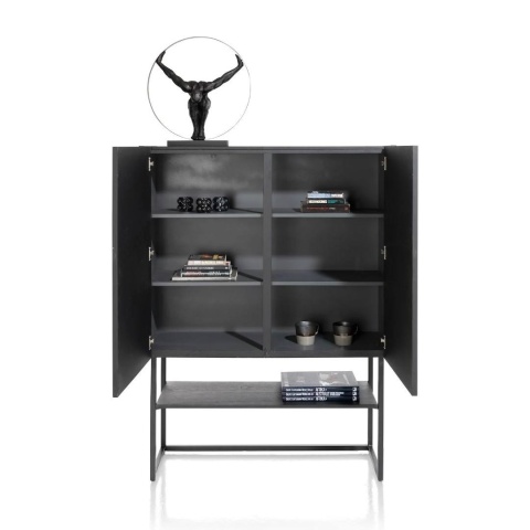 [M] Highboard / Komoda Wysoka CARVING 125 cm, 2-drzwiowa, Fornir Dębowy Castle Black z Reliefem – XOOON