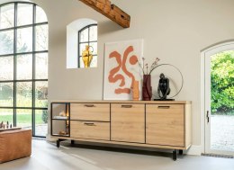 Nowoczesna komoda 230 cm Henders& Hazel Ridgefield Natural z oświetleniem LED, fornir dębowy i metal