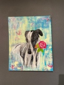 Obraz Ręcznie Malowany "Romantyczny Chart" – Pies z Różą 40x50 cm