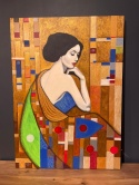 Obraz Ręcznie Malowany "Złota Muza" – Inspirowany Klimtem 100x140 cm