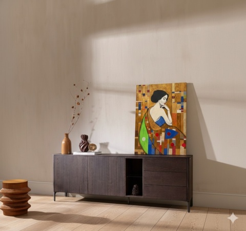 Obraz Ręcznie Malowany "Złota Muza" – Inspirowany Klimtem 100x140 cm