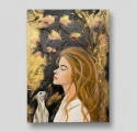 Obraz Ręcznie Malowany "Złota Więź" – Kobieta z Psem 55x75 cm
