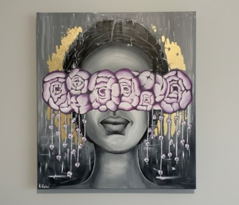 Obraz akrylowy ręcznie malowany w rozmiarze 110x120cm "PEONIA" [K/wyprzedaz50%]