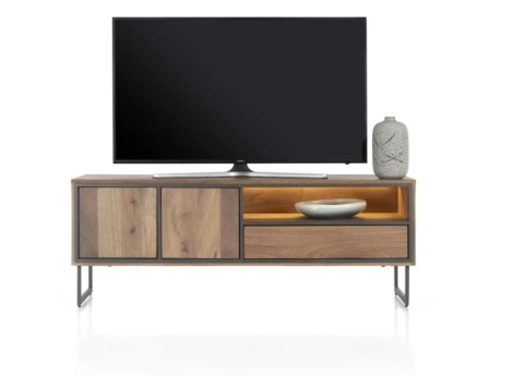 (M) Nowoczesna szafka RTV Trapani Henders & Hazel 160 cm, fornir mango smoked, z oświetleniem LED