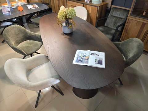 [M] Stół do jadalni TRENTON 240x110 cm, fornir dębowy, kolor Clay, organiczny kształt