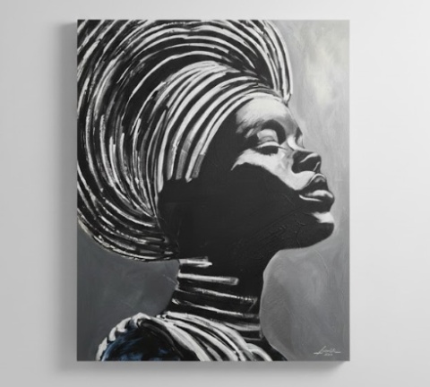 Obraz Akrylowy na Płótnie "Etniczna Duma" – Monochromatyczny Portret 75x100 cm