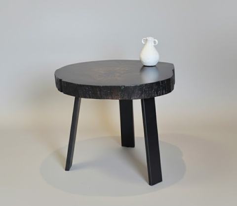 Stolik Kawowy z plastra (2) HAGAN z Nieregularnym Blatem Dąb Czarny / Czarne Metalowe Nogi