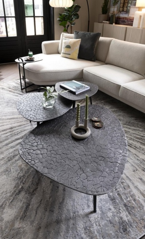 Stolik Kawowy DORVAL, Kształt Organiczny 105x82 cm, Blat Antique Silver, Nogi Czarne – Henders & Hazel