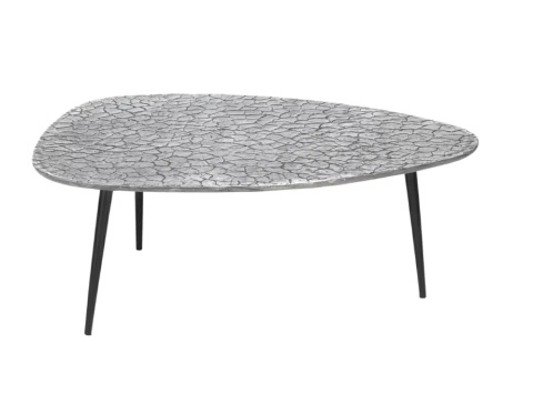 Stolik Kawowy DORVAL, Kształt Organiczny 105x82 cm, Blat Antique Silver, Nogi Czarne – Henders & Hazel