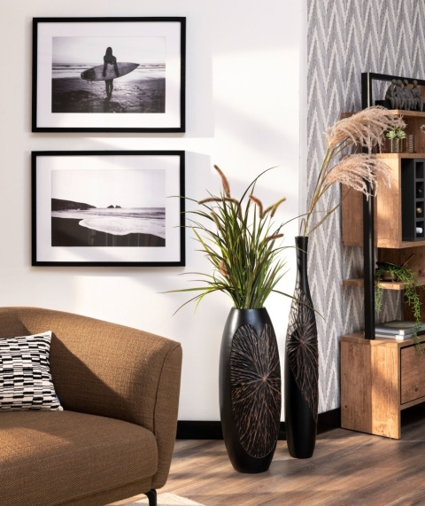 [na zamówienie] Wazon Dekoracyjny Podłogowy FAYE 107 cm, Struktura Liści, Polyresin Czarny – Coco Maison (50035-ZWA)