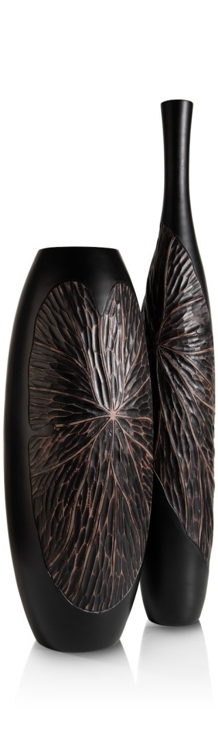 [na zamówienie] Wazon Dekoracyjny Podłogowy FAYE 107 cm, Struktura Liści, Polyresin Czarny – Coco Maison (50035-ZWA)