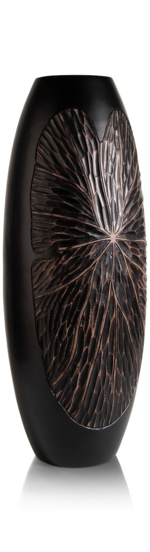 [na zamówienie] Wazon Podłogowy FAYE 75 cm, Szeroki, Struktura Liści, Polyresin Czarny – Coco Maison (50036-ZWA)