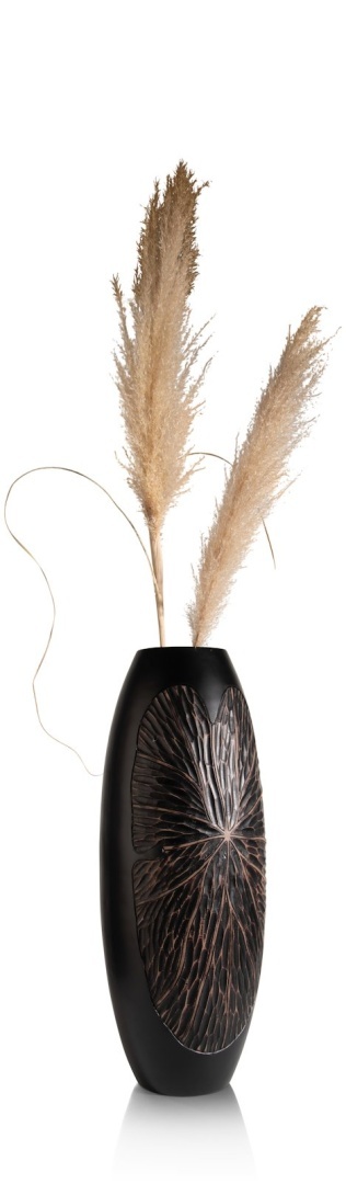 [na zamówienie] Wazon Podłogowy FAYE 75 cm, Szeroki, Struktura Liści, Polyresin Czarny – Coco Maison (50036-ZWA)