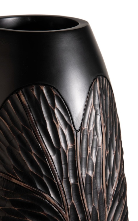 [na zamówienie] Wazon Podłogowy FAYE 75 cm, Szeroki, Struktura Liści, Polyresin Czarny – Coco Maison (50036-ZWA)