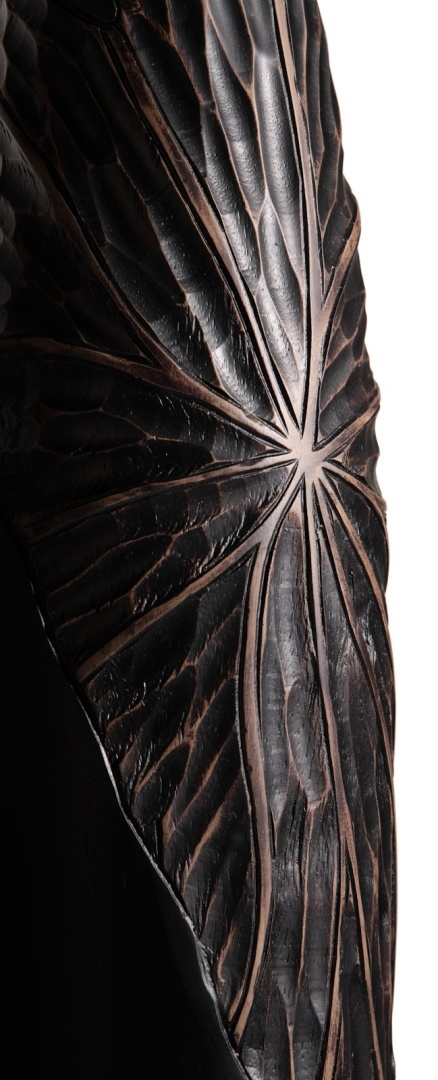 [na zamówienie] Wazon Podłogowy FAYE 75 cm, Szeroki, Struktura Liści, Polyresin Czarny – Coco Maison (50036-ZWA)